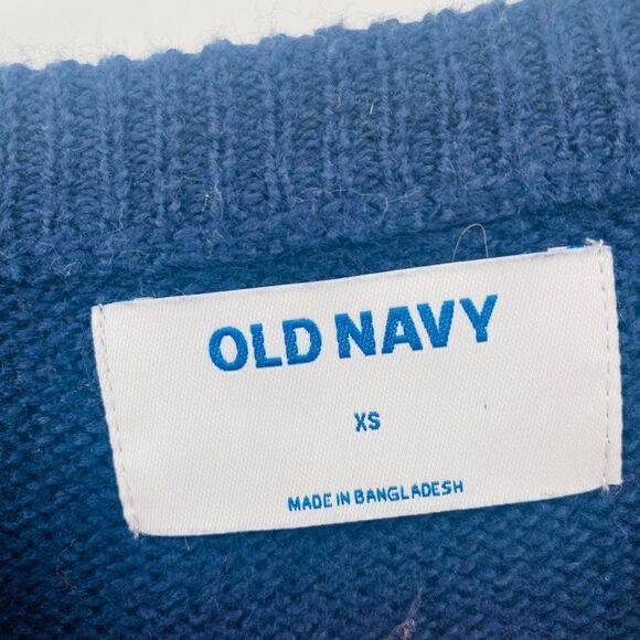 Old Navy Size XS Navy Blue Chevron Cozy Knit Soft Long Sleeve Crewneck Sweater - Picture 5 of 6